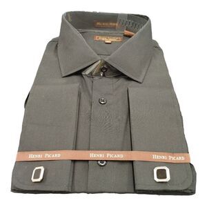 HENRI PICARD BY DON JONATHAN BLACK FRENCH CUFF DRESS SHIRT.